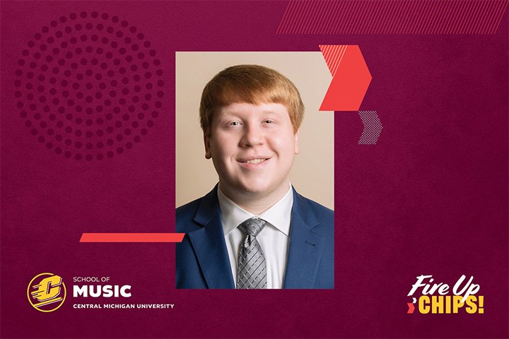 A School of Music Graphic featuring alumnus Chris Evan Hass