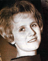 Headshot of Cheerie Anderson, a greyscale image cut from a newspaper
