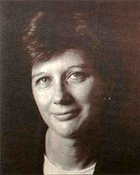 Headshot of Pamela S Klein, a greyscale newspaper clipping