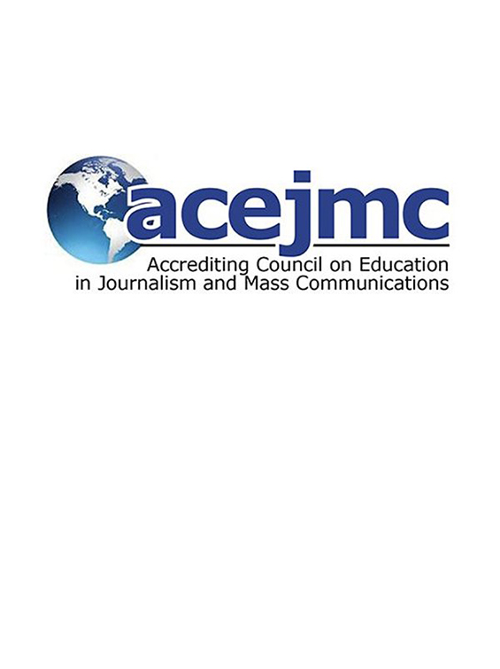 Accrediting Council on Education in Journalism and Mass Communications logo. A representation of the earth with the acronym acejmc.