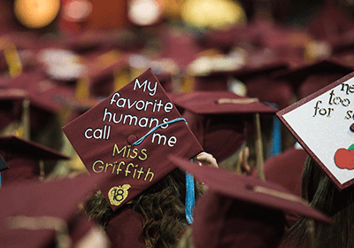 commencement cap in a crowd
