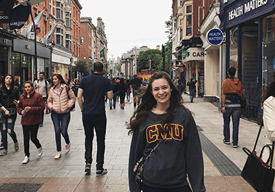 Student wearing CMU gear in Ireland