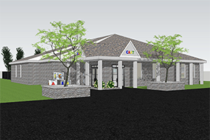Exterior 3D Rendering of a center for children with Autism and older adults.