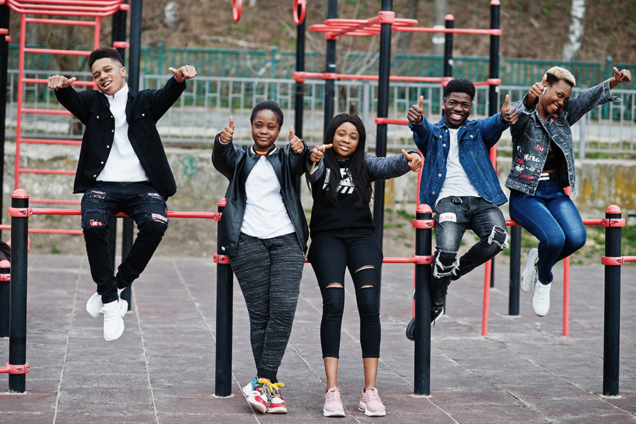Group of high school students on outdoor gym