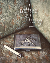 Image of Kimberly Priest's book cover for Tether & Lung showing a burning cigarette on a cushion.