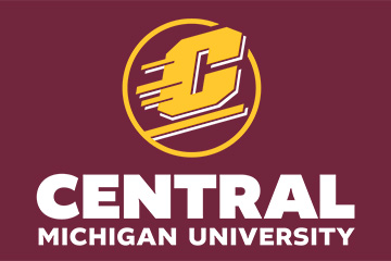 Central Michigan University logo with gold and white text over a maroon background