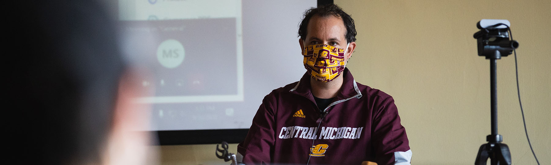 Lane Demas conducts Modern History class from Powers Hall