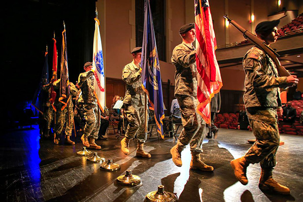 ROTC Color Guard presents flags during Veterans Day ceremony