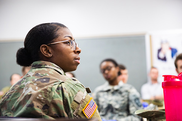 ROTC student seated in a classroom