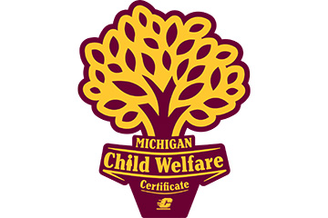 Child Welfare Certificate Spirt Mark shows maroon and gold tree in maroon CMU pot