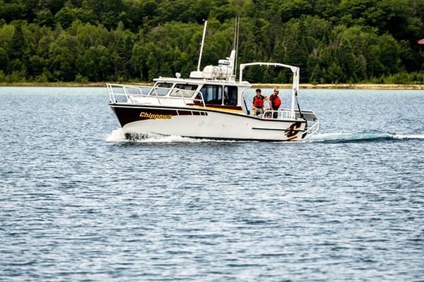 Two researchers aboard the MV Chippewa