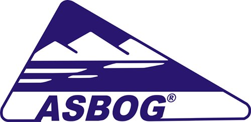 Blue triangular logo for ASBOG.