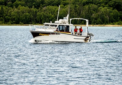 Central Michigan University's MV Chippewa boat from the water.