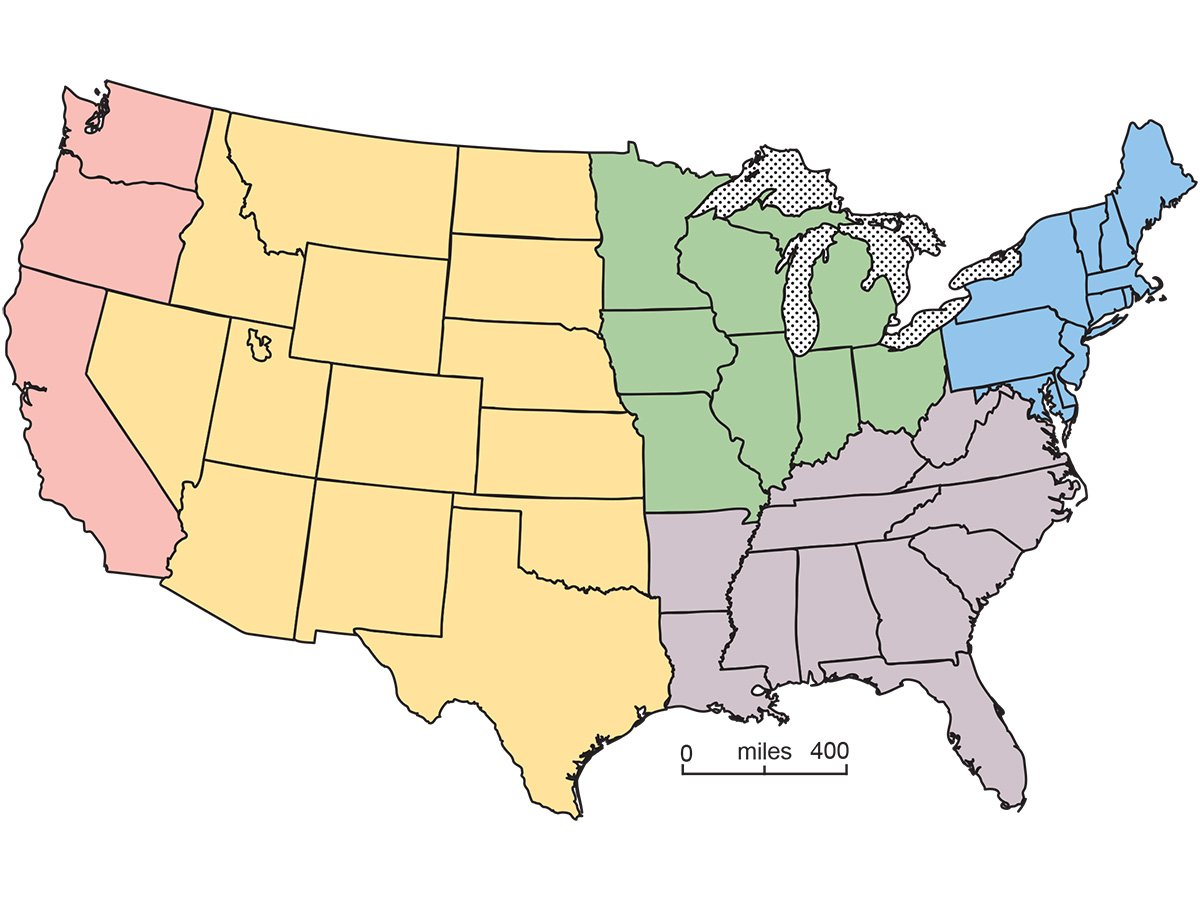 A map of the United States of America.