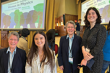Savannah Nahodil and Savannah Limarenko each posing with Jocelyn Bell Burnell individually at the CUWIP conference.