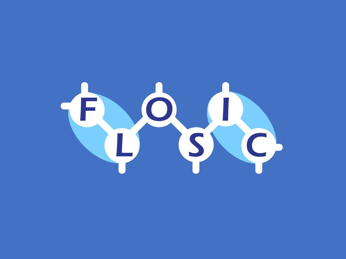 The word FLOSIC on a blue background