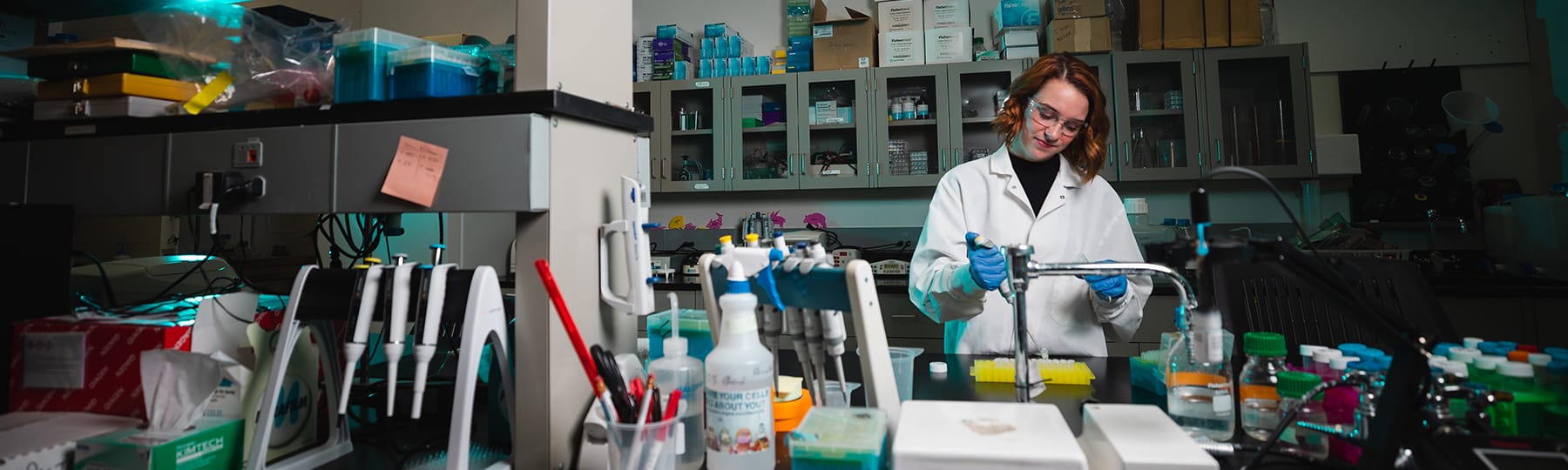 A pre-dentistry student works in a lab on Central Michigan University's campus.