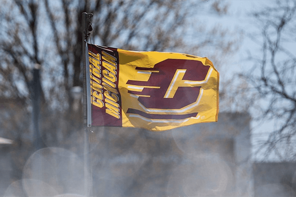 CMU flag flying in the wind.