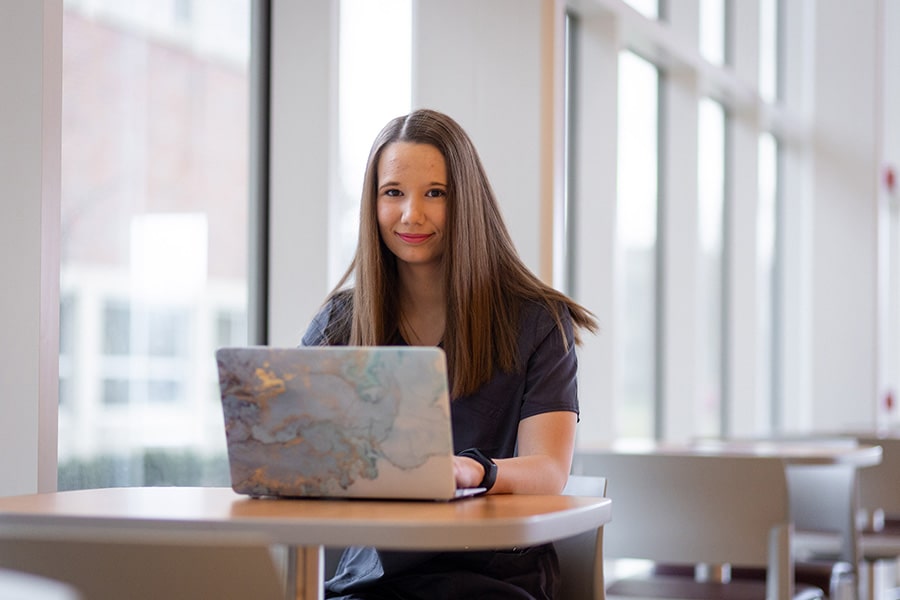 Nursing student in the Health Professions Building