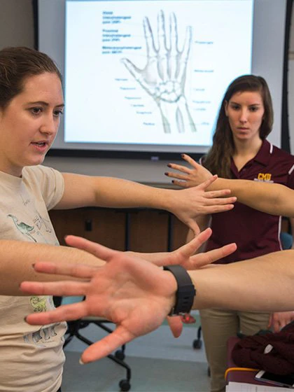 physical therapy students using techniques