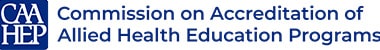 Blue Commission on Accreditation of Allied Health Education Programs logo with CAAHEP acronym on the left