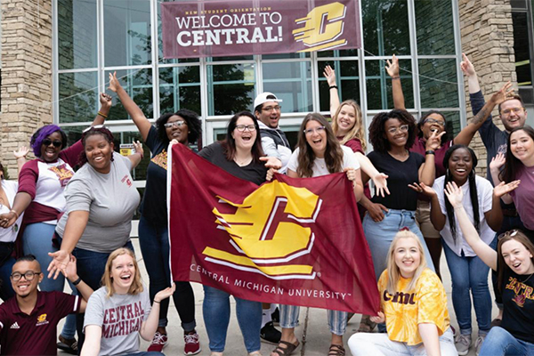 Group shot of CMU Dining staff members outside of Bovee University Center