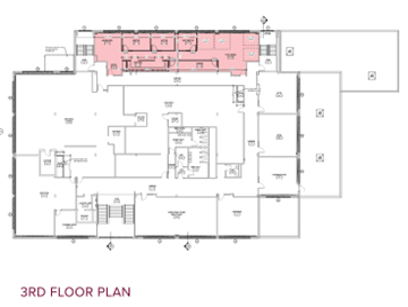 A blueprint of the third floor of Ronan Hall showing the room layout
