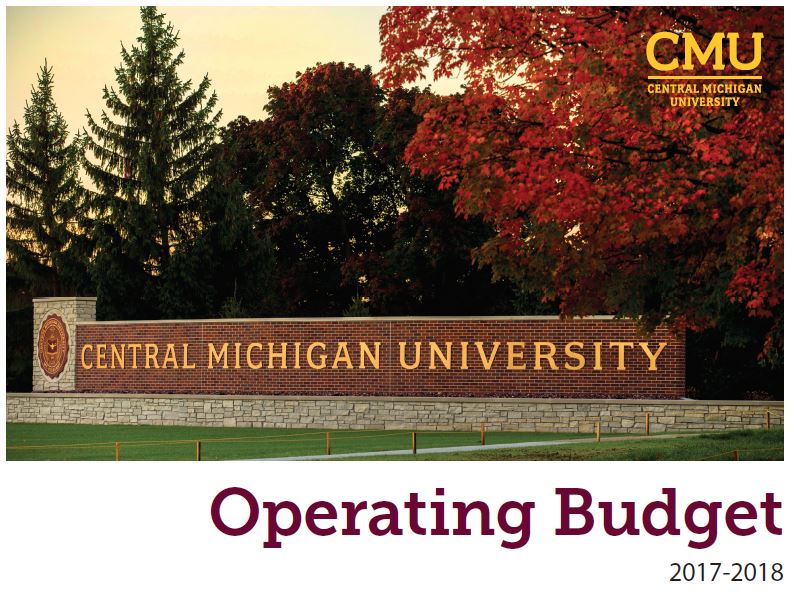 FY18 Operating Budget A photo of the large brick Central Michigan University sign with the title