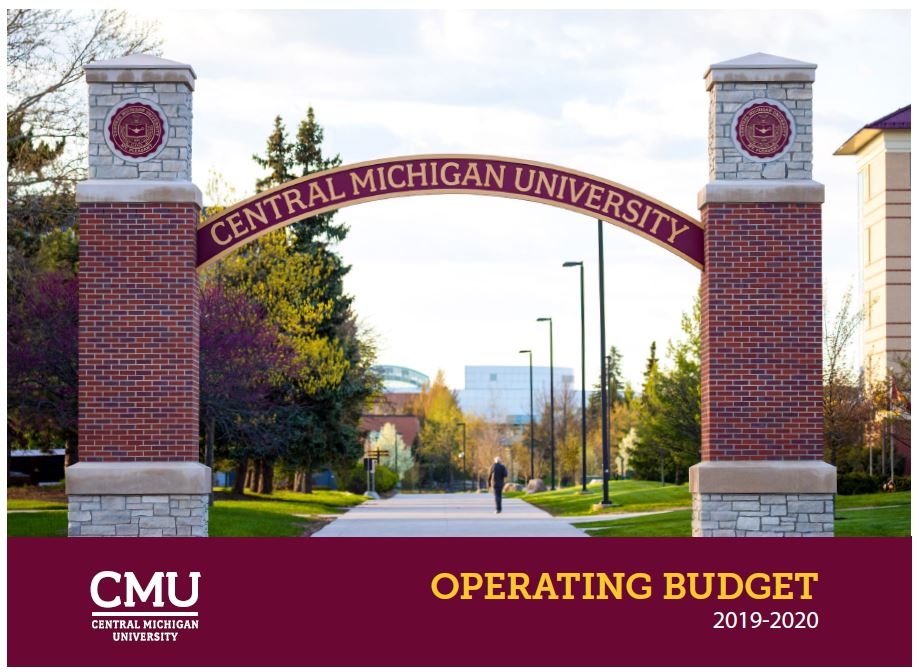 FY20 Operating Budget A photo of the Central Michigan University arch with the title