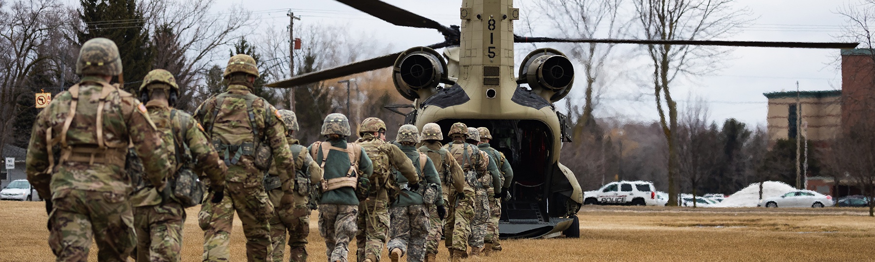 ROTC entering a helicopter