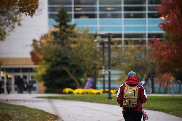 student walking to class