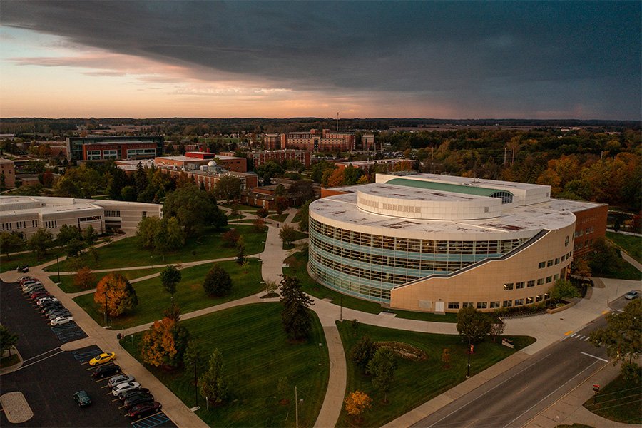 Park Library Aerial View_900x600 Park Library at sunset