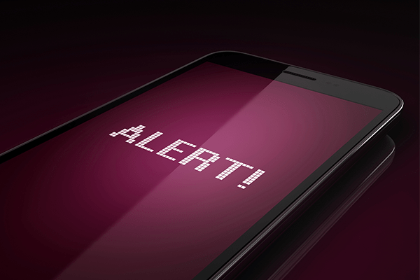 Alert message on cell phone