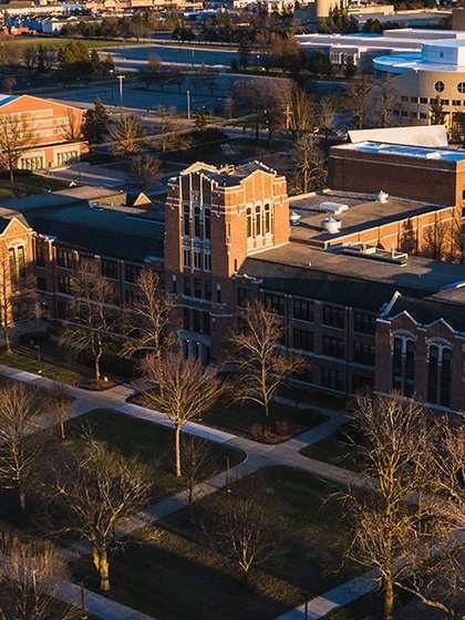Aerial photo of Warriner Hall.
