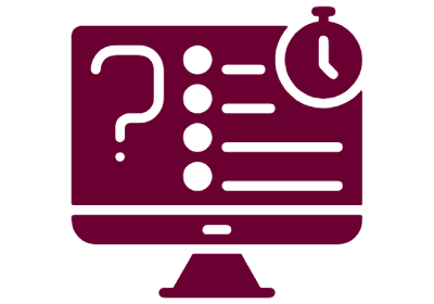 Knowledge Base navigation card image Knowledge Base icon. Question mark, bulleted list of text, and timer icon on a computer screen.