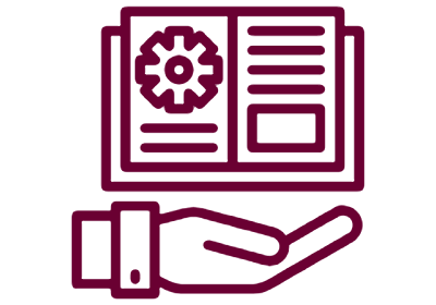 Service Catalog navigation card image Service Catalog icon. Open book icon with hand underneath it.