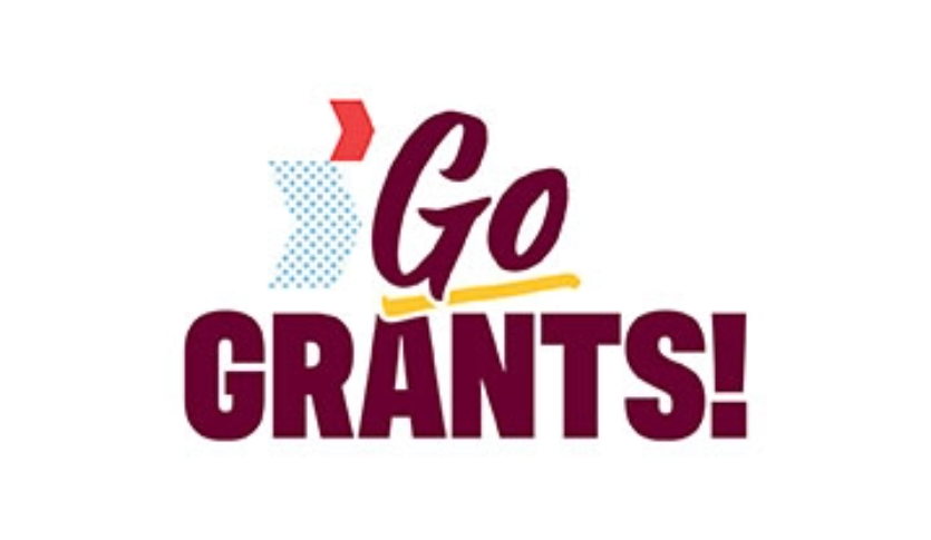 A close-up of the logo for Go Grants with maroon font.