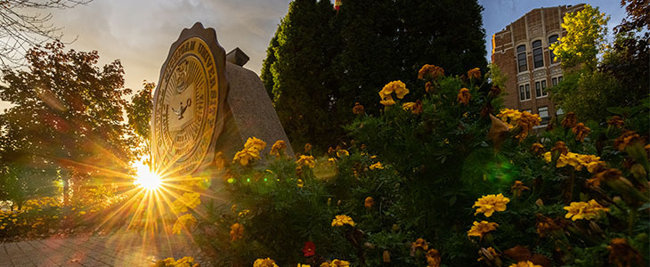 CMU Seal with sunset and flowers