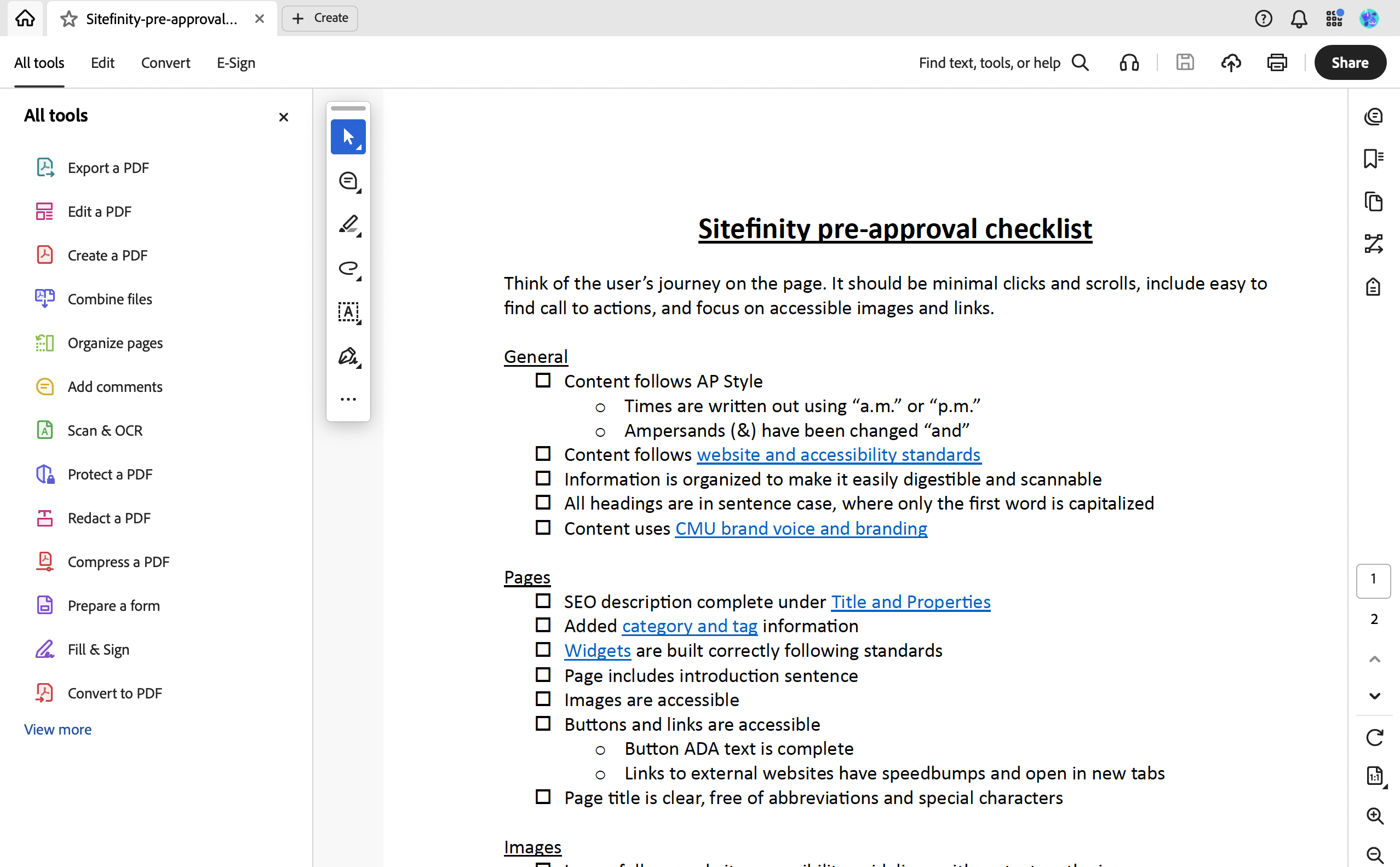 Screenshot of an example document opened in adobe acrobat