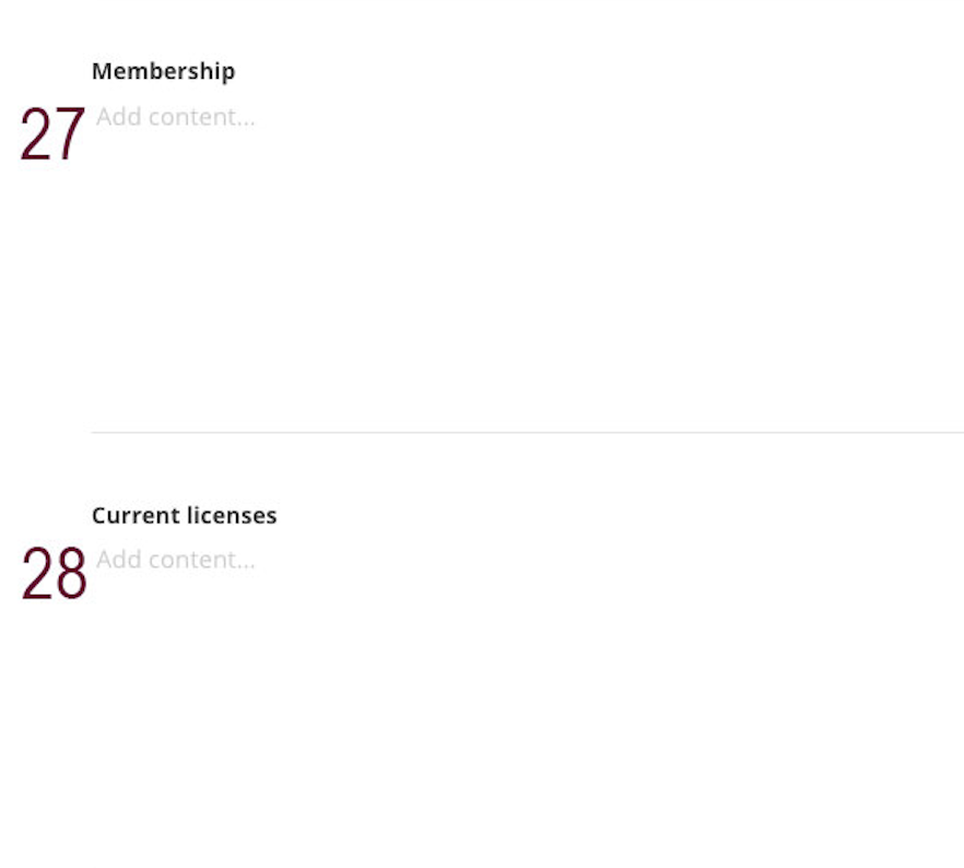 People-fields-27-28 A screenshot of the membership and current licenses fields in the backend of the people profile in Sitefinity labeled with a maroon 27 and 28.