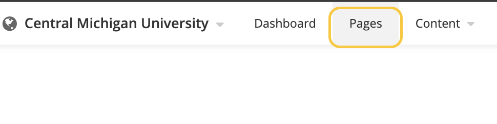 Pages-top-nav A screenshot of the top navigation in Sitefinity's back end with a gold box around the Pages tab.
