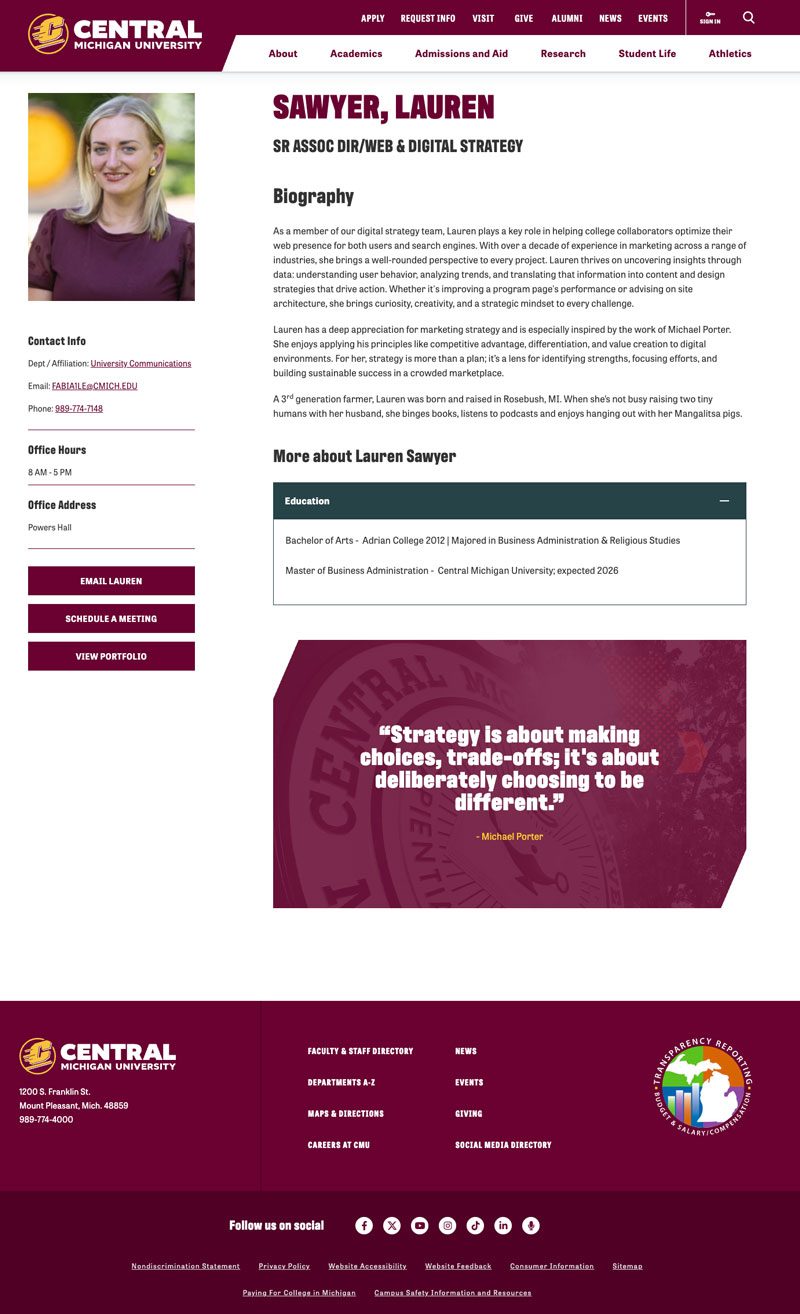 people-page-example Example image of a people profile on the cmich.edu website