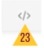 a greater symbol and a less than symbol separated by a slash, underneath a maroon and gold label of 25