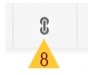 a vertical gray paperclip icon, underneath a maroon and gold label of 8