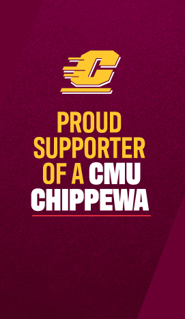 Cellphone wallpaper with an action c logo and text that reads proud supporter of a CMU Chippewa.