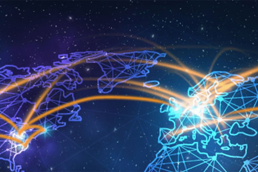a map of the world with lines connecting continents