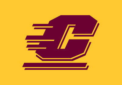 Central Michigan University Action C in one color maroon on a gold background