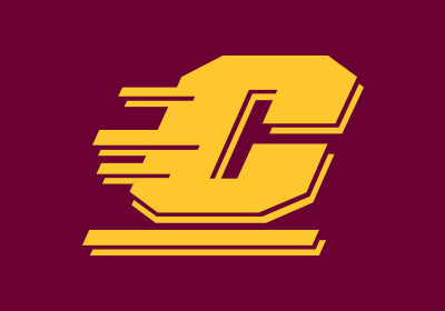 Central Michigan University Action C in one color gold on a maroon background