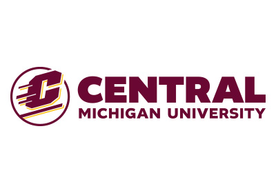 CMU Action C Combination mark horizontal example, a maroon Action C with gold drop shadow lines is located on the left of the words “Central Michigan University