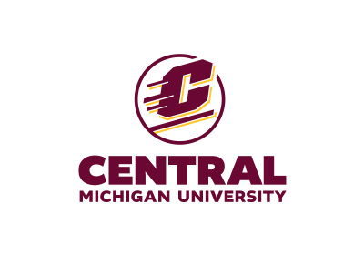 CMU Action C Combination mark vertical example, a maroon Action C with gold drop shadow lines are located above the words “Central Michigan University